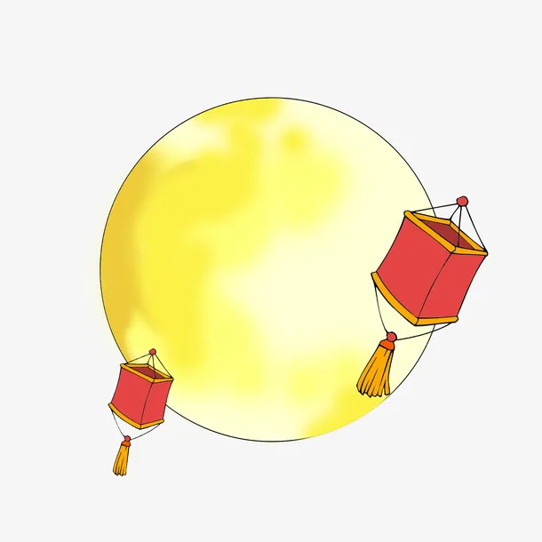 手绘中秋节月圆孔明灯插画免抠
