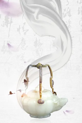 中国风简约玉器收藏海报高清