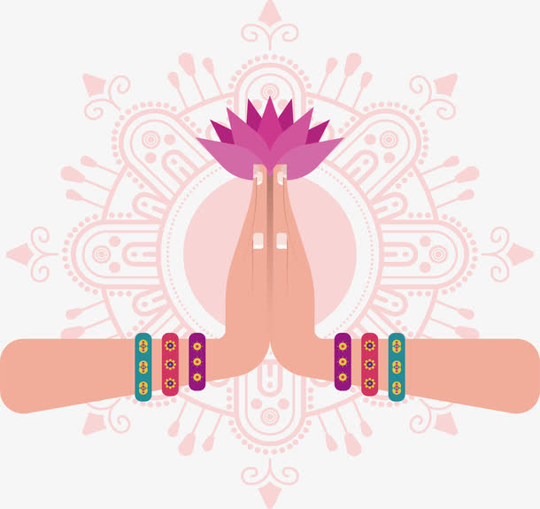 宗教花纹合十礼免抠