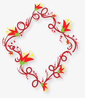 红色春季花藤框架免抠