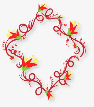 红色春季花藤框架免抠