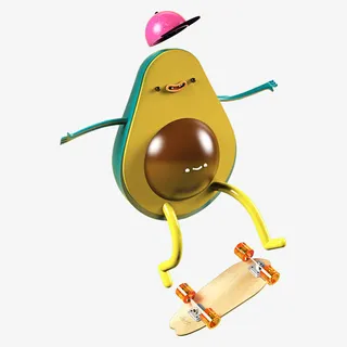 卡通立体玩滑轮的鸭梨免抠