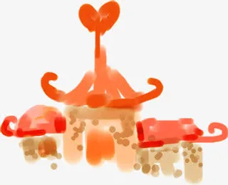 手绘红色爱心建筑免抠