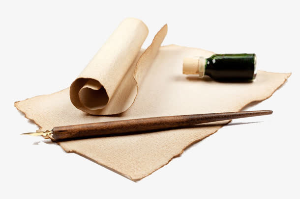 中国风的宣纸和毛笔免抠