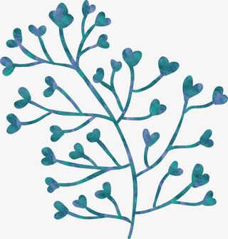 蓝色爱心叶子免抠