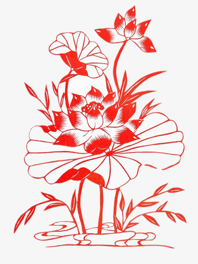 荷花剪纸免抠