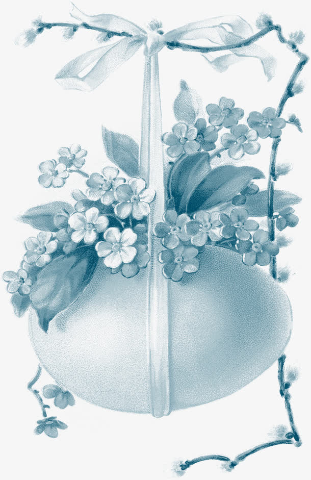 手绘复古素描花朵免抠