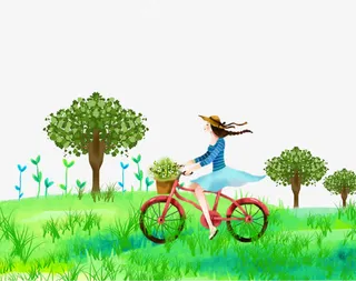 卡通春季旅行草地海报免抠免抠