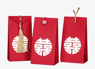 圆形囍字图案礼袋免抠