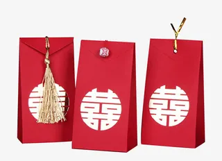 圆形囍字图案礼袋免抠