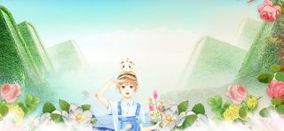 美妆节春天踏青文艺渐变绿banner高清