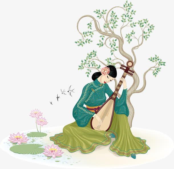 矢量古代琵琶女免抠