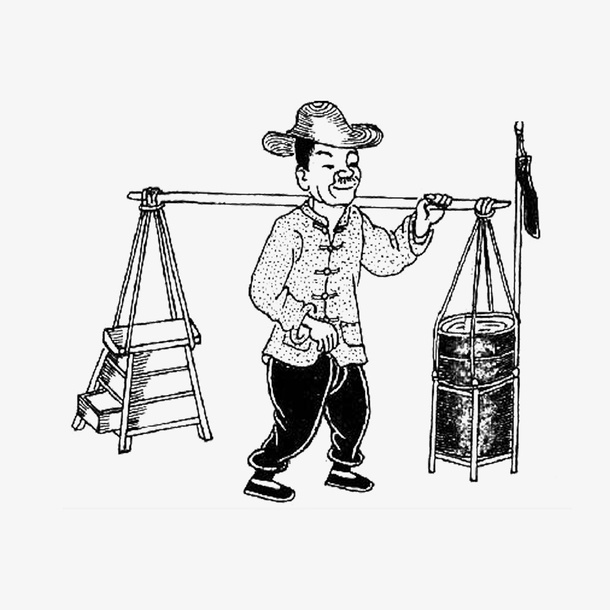 挑扁担的剃头师傅免抠