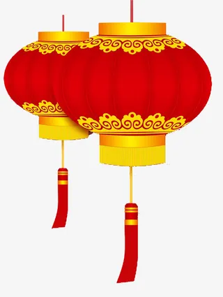 红灯笼上的黄色花边免抠