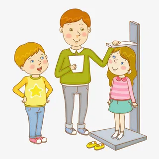 教师给学生测量身高插画免抠