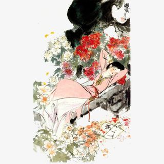 手绘水墨红楼梦插画湘云眠芍免抠免抠