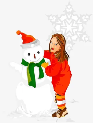 堆雪人的小女孩免抠