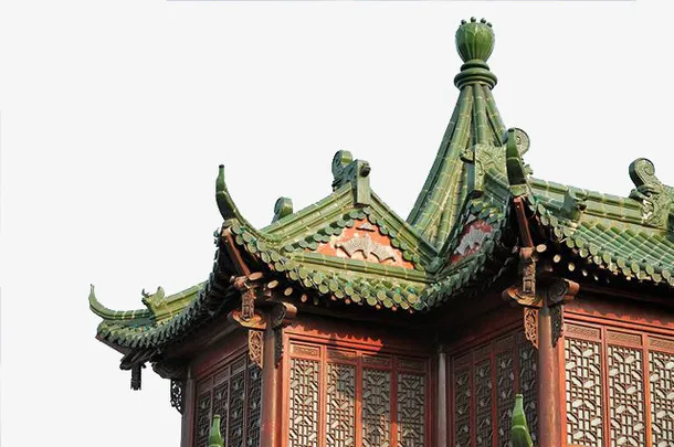 绿色瓦片的屋檐角免抠