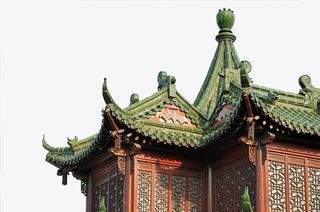 绿色瓦片的屋檐角免抠