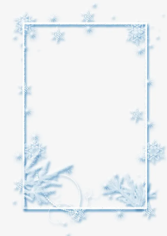 蓝色清新雪花边框纹理免抠