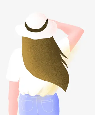 春季赏花踏青小女孩背影免抠