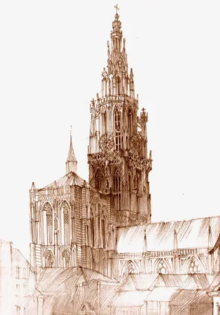 手绘哥特风格建筑免抠