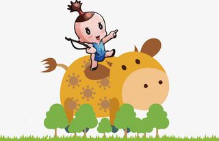 手绘牧童踏青场景免抠