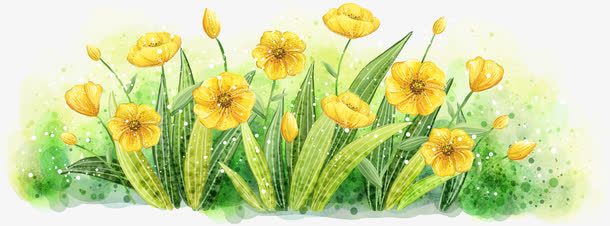 手绘黄色春季花朵装饰免抠