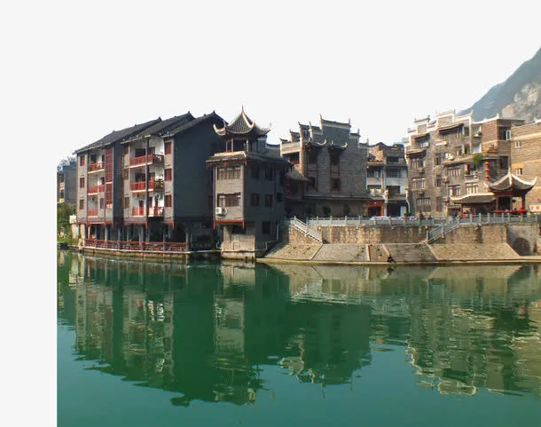 河边小镇免抠