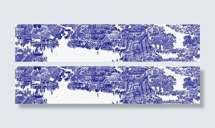矢量蓝色清明上河图剪纸艺术免抠