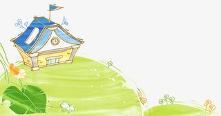 手绘水彩房子草地免抠