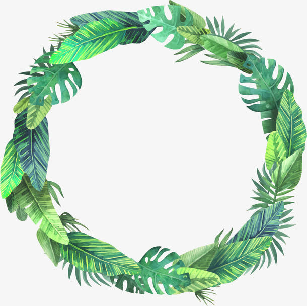 夏日灌木丛树叶边框免抠
