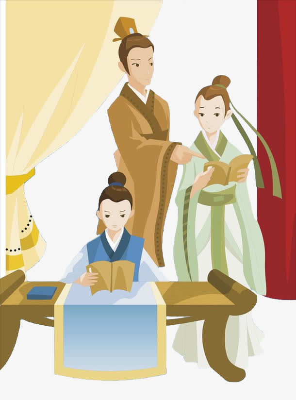 手绘古代的学生和老师免扣免抠