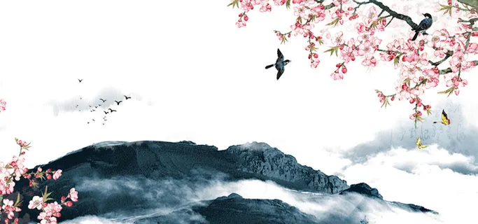 桃花节梦幻水墨中国风banner高清