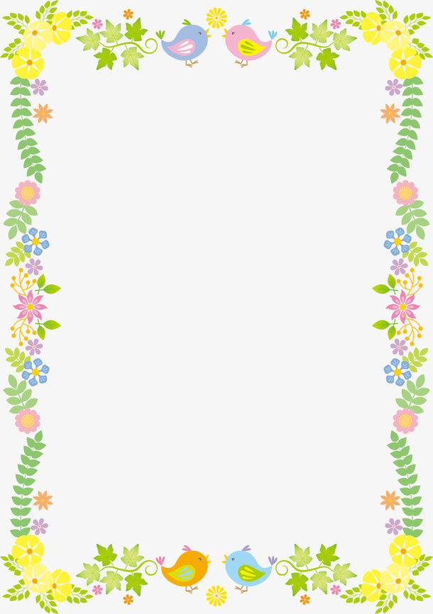 多彩春季花鸟框架免抠