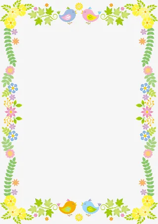 多彩春季花鸟框架免抠