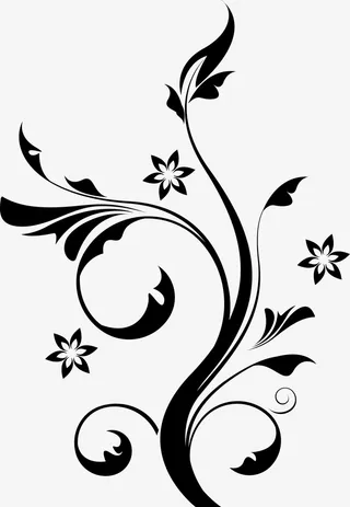 水墨黑色花藤png图免抠