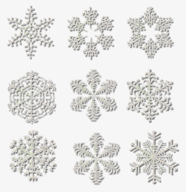 白色雪花多种样式免抠