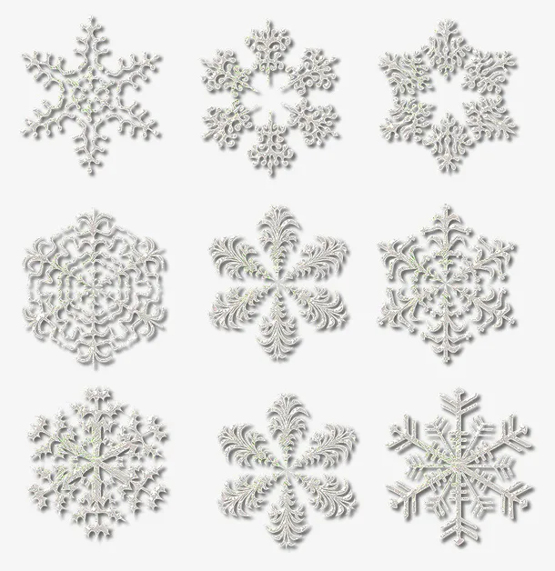 白色雪花多种样式免抠
