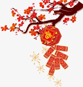 中国风红色梅花鞭炮免抠