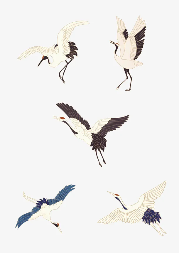 国潮仙鹤节日插画元素免抠