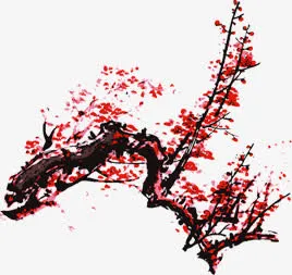 红梅古风水墨画七夕免抠