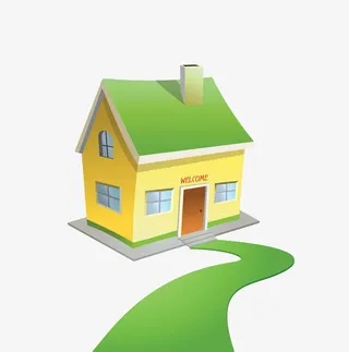 手绘卡通小屋草地路免抠