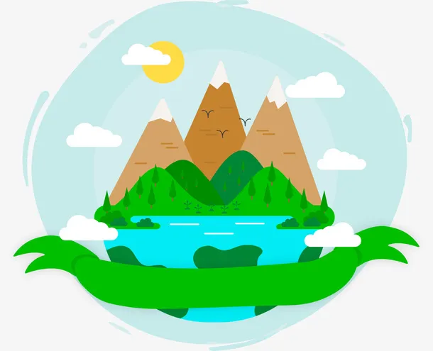 扁平化清新山水风景免抠