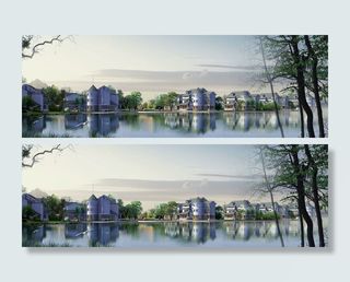 湖边别墅背景素材高清