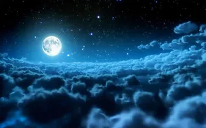 蓝色夜空云层月亮中秋海报背景