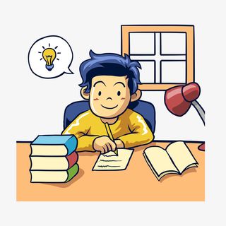 伏案认真写作业的小男孩免抠