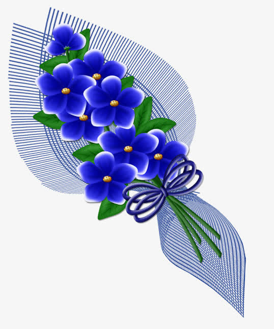 一束蓝色鲜花手绘免抠