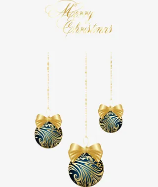 金色条纹蝴蝶结圆球圣诞免抠