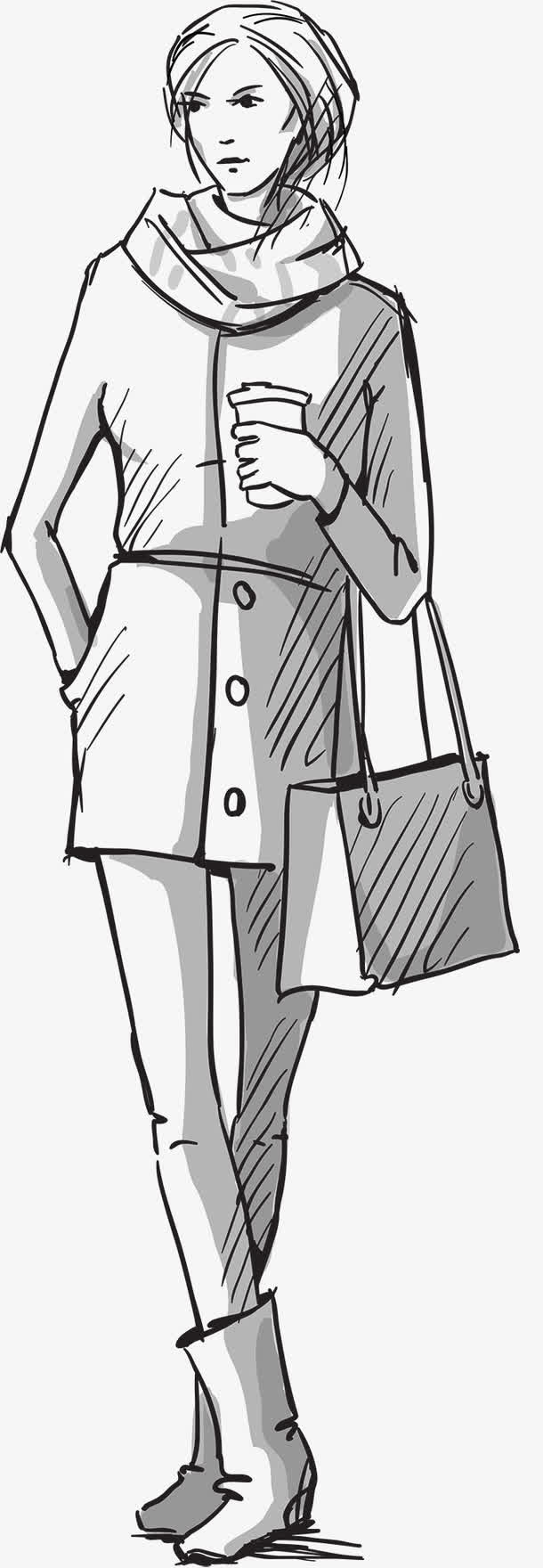手绘线描模特免抠